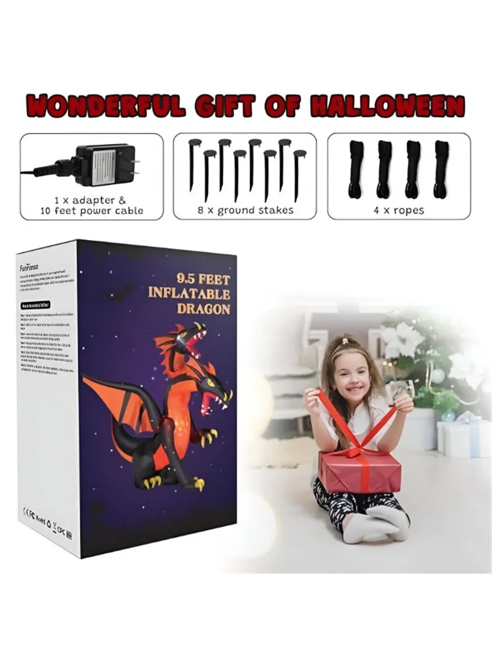 9.5 FT Giant Halloween Inflatable Double Headed Dragon, Blow up Festival Yard